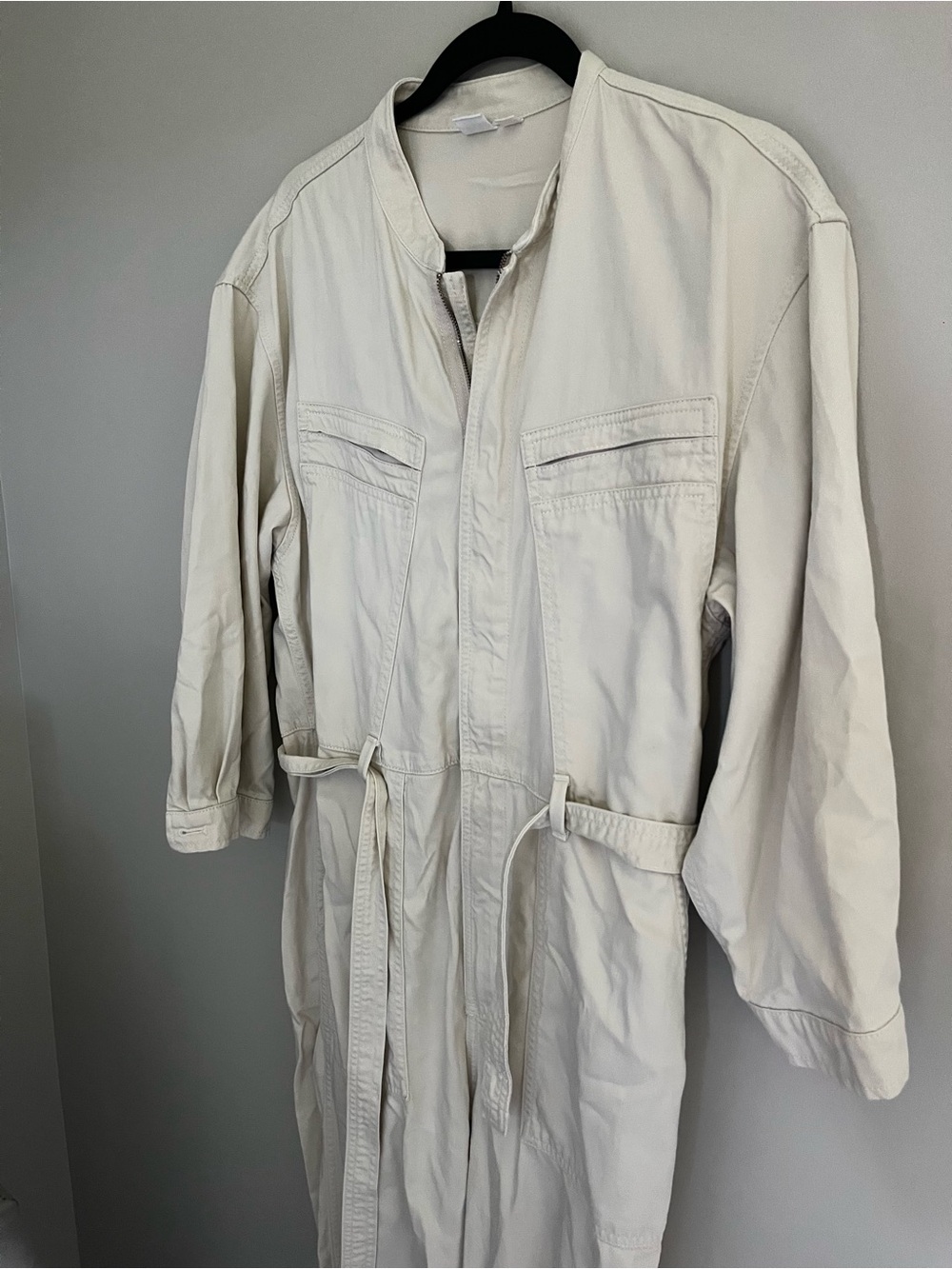 Men's Cream Utility Drawstring Jumpsuit